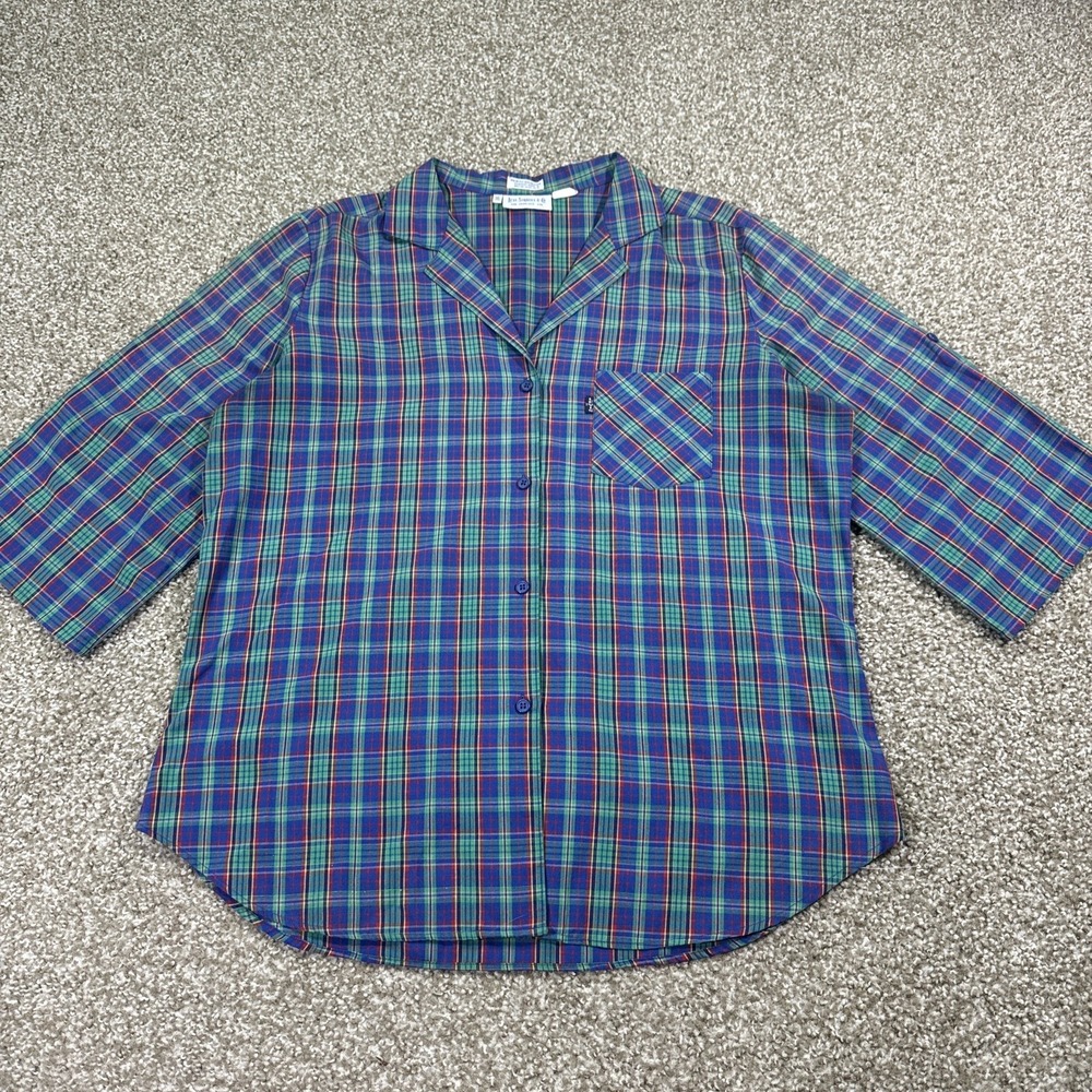 70s Levi Big E Plaid Shirt Women's Western Style Size XL 22/26 Button Arms